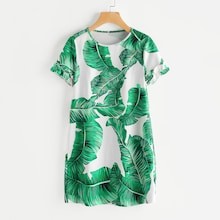 Palm Leaf Print Frilled Sleeve Dress | SHEIN