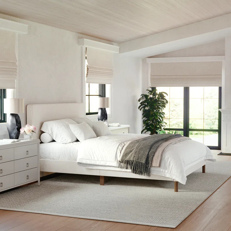 Martha Stewart Britta Upholstered Platform Bed With Piped Detail Headboard | Wayfair North America