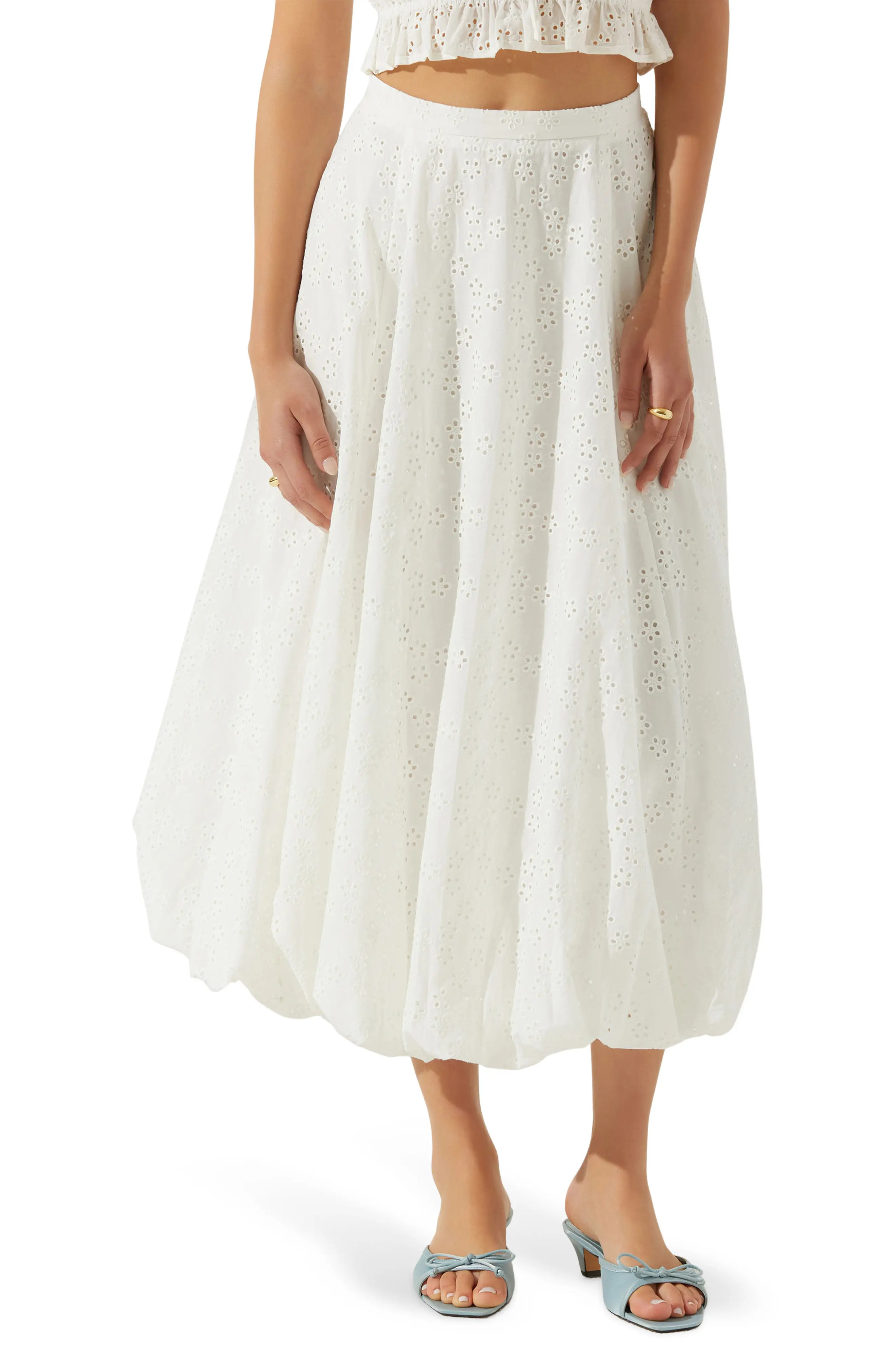 Kissel Embroidered Eyelet Bubble Hem Cotton Midi Skirt (Women) | Nordstromrack | Nordstrom Rack
