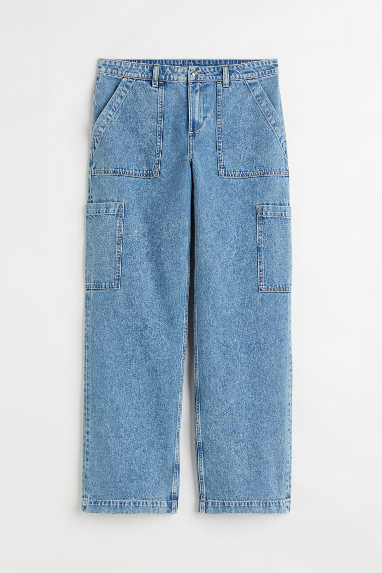 H & M - Straight Low Cargo Jeans - Blue | H&M (US + CA)