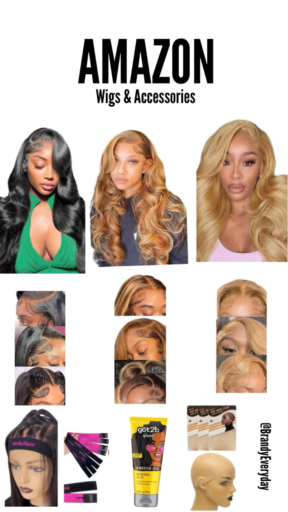 Amazon Wigs and Accessories 
Lace front wigs, glueless wigs, wig bond glue, wig cap, lace band, wig band

#LTKMostLoved #LTKstyletip #LTKbeauty