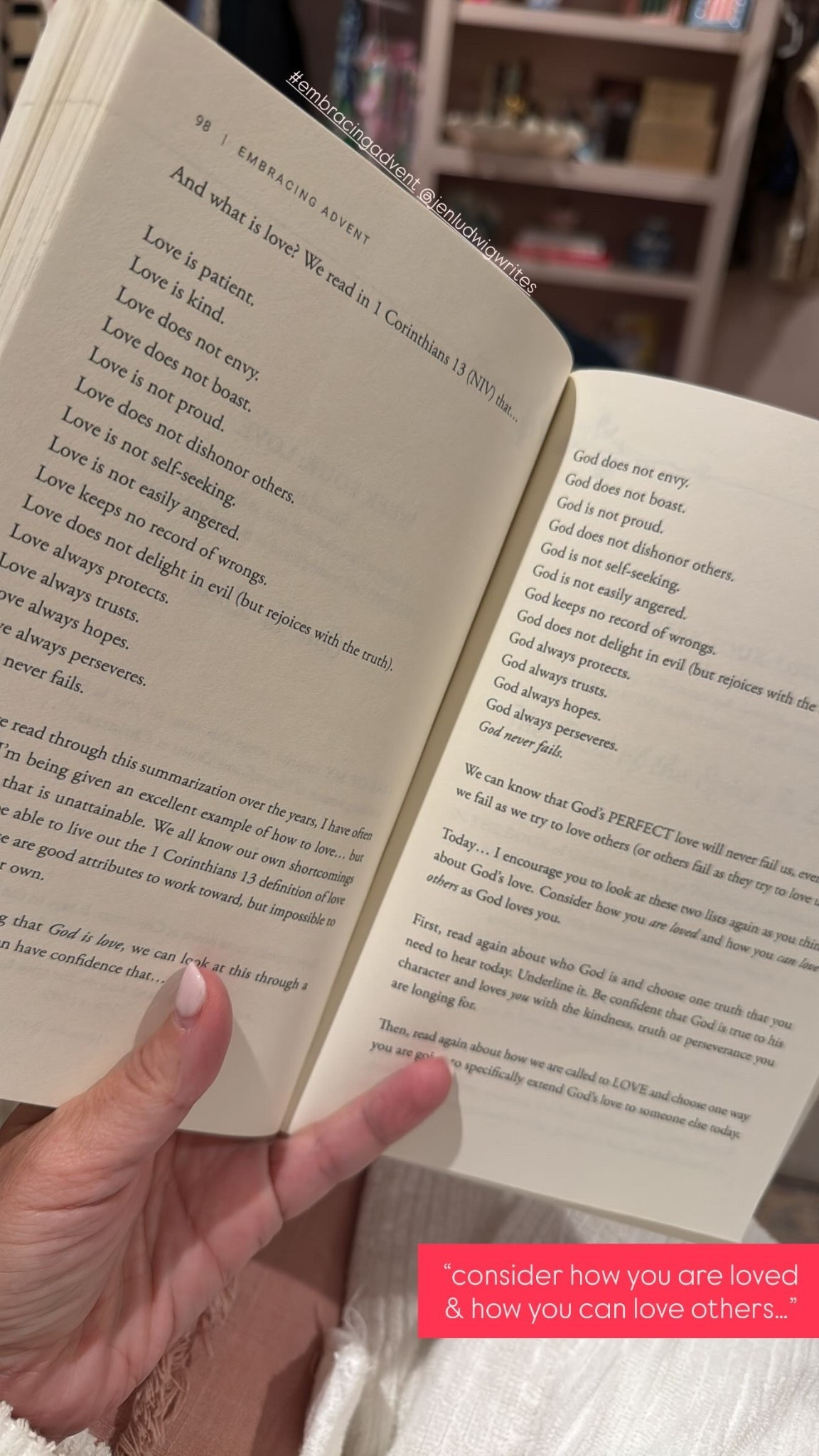 “consider how you are loved & how you can love others…” #embracingadvent @jenludwigwrites