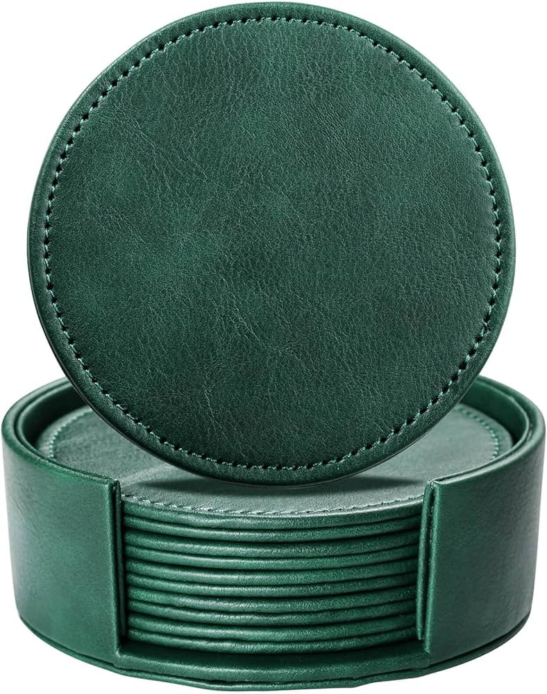 LAMOTI Leather Coasters for Drinks, 4" Drink Coasters Set of 6 with Holder for Tabletop Protectio... | Amazon (US)
