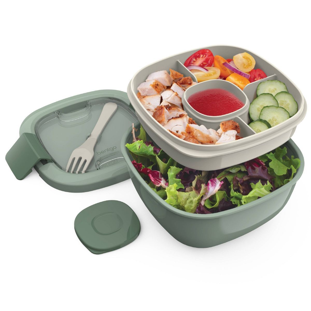 Bentgo Salad Stackable Lunch Container with Large 54oz Bowl, 4-Compartment Tray & Built-In Fork | Target