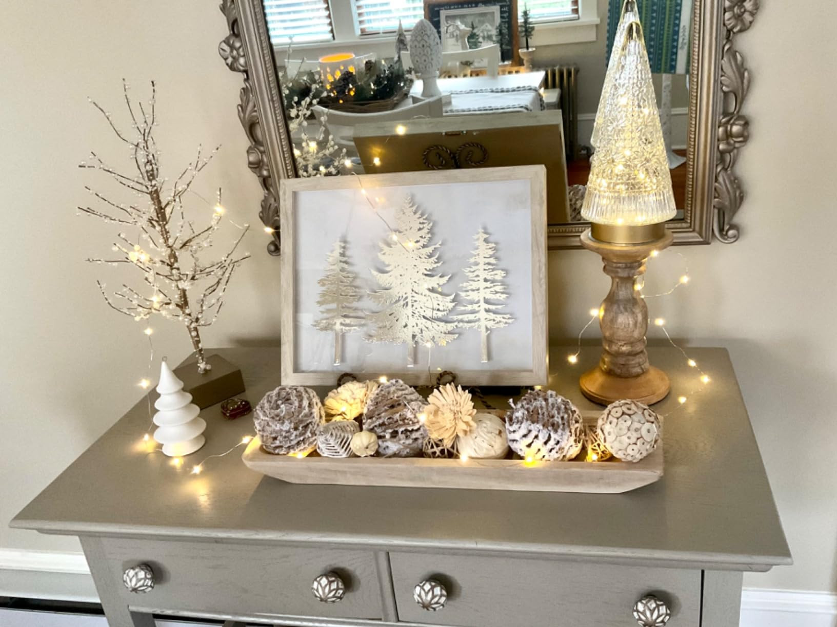 Glass Christmas Tree, Battery Operated Green Lit Christmas Tree Figurine, Lighted Mercury Glass D... | Amazon (US)