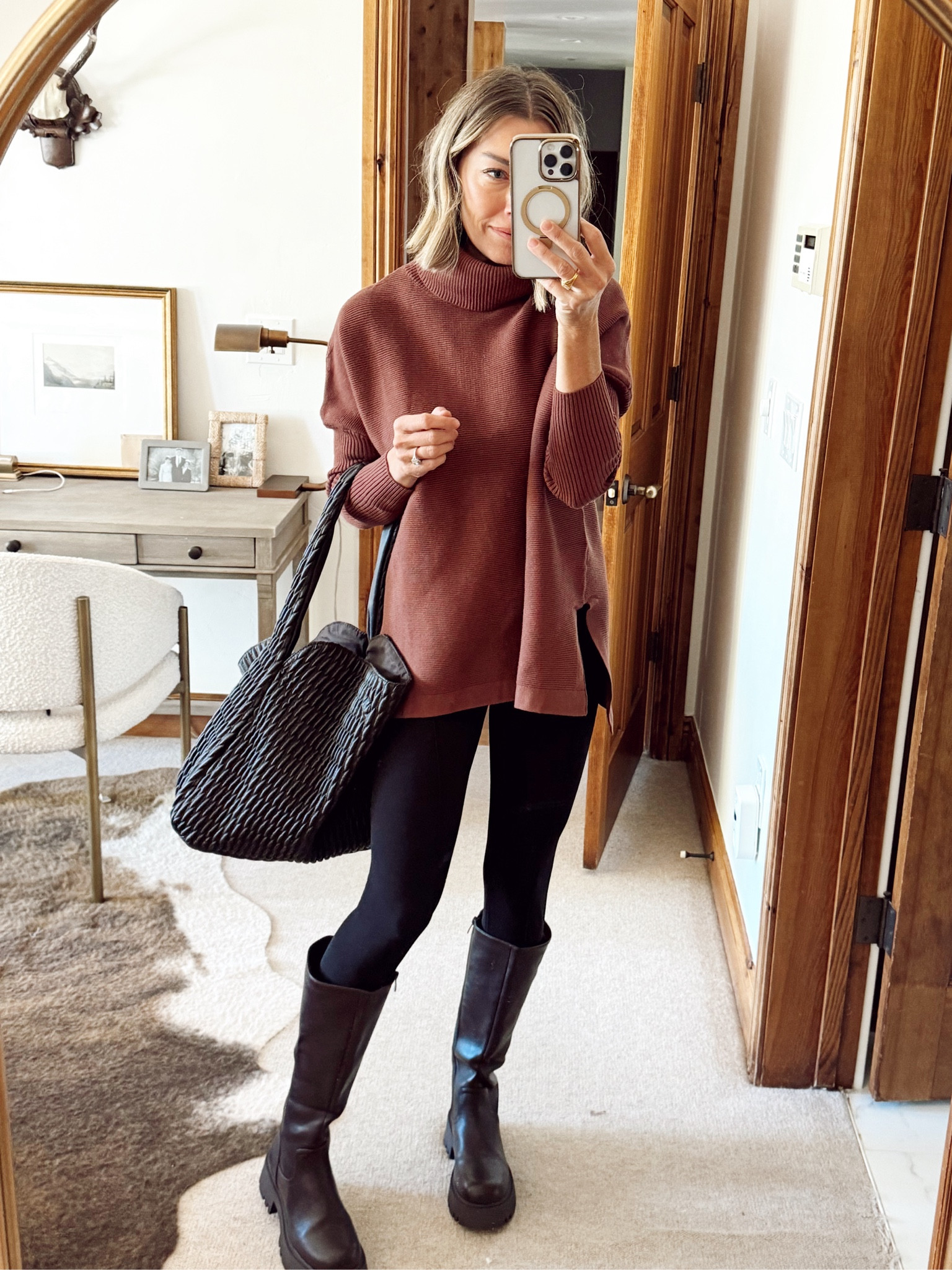 Oversized sweater & boots on sale 
Tunic color is “coffee” I’m in a S
Chocolate boots are tts 

#LTKxPrimeDay #LTKFindsUnder50