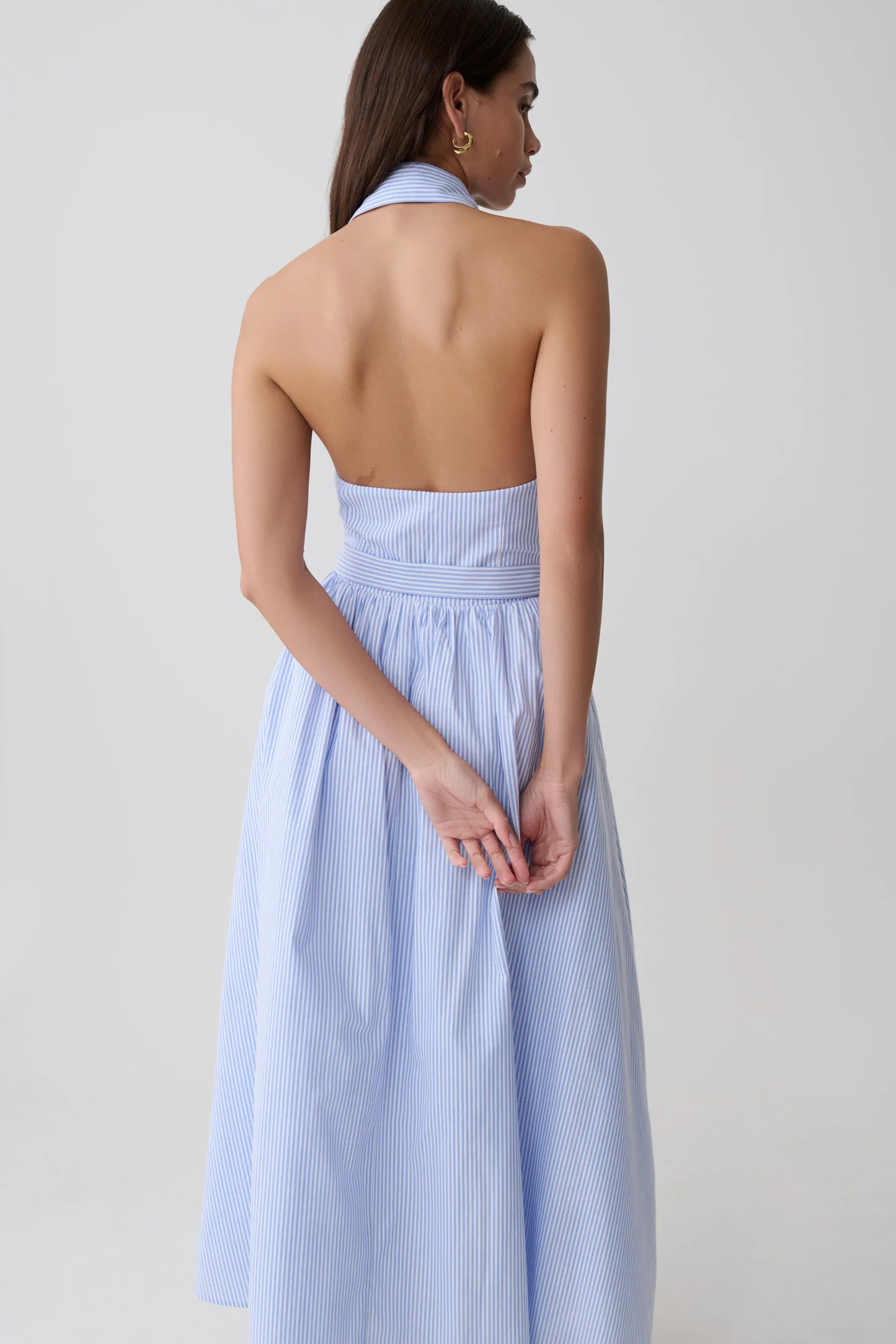 Cindy Collared Midi Dress - Blue Pinstripe | MESHKI US