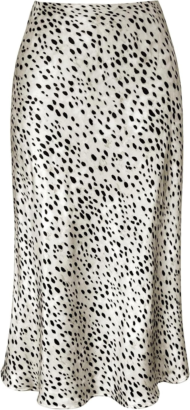 Women's Satin High Waist Hidden Elasticized Waistband Flared Casual A Line Midi Skirt | Amazon (US)