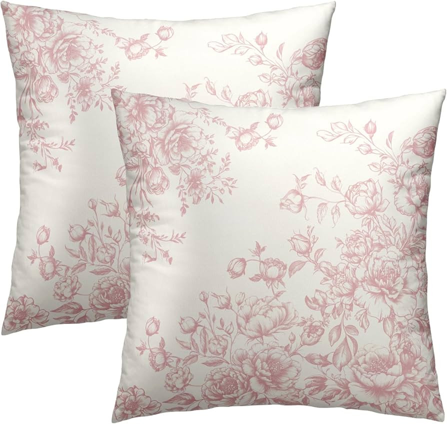 Pink Chinoiserie Throw Pillow Covers 22x22 Inch, Set of 2 Grand Millennial Style Floral Decorativ... | Amazon (US)