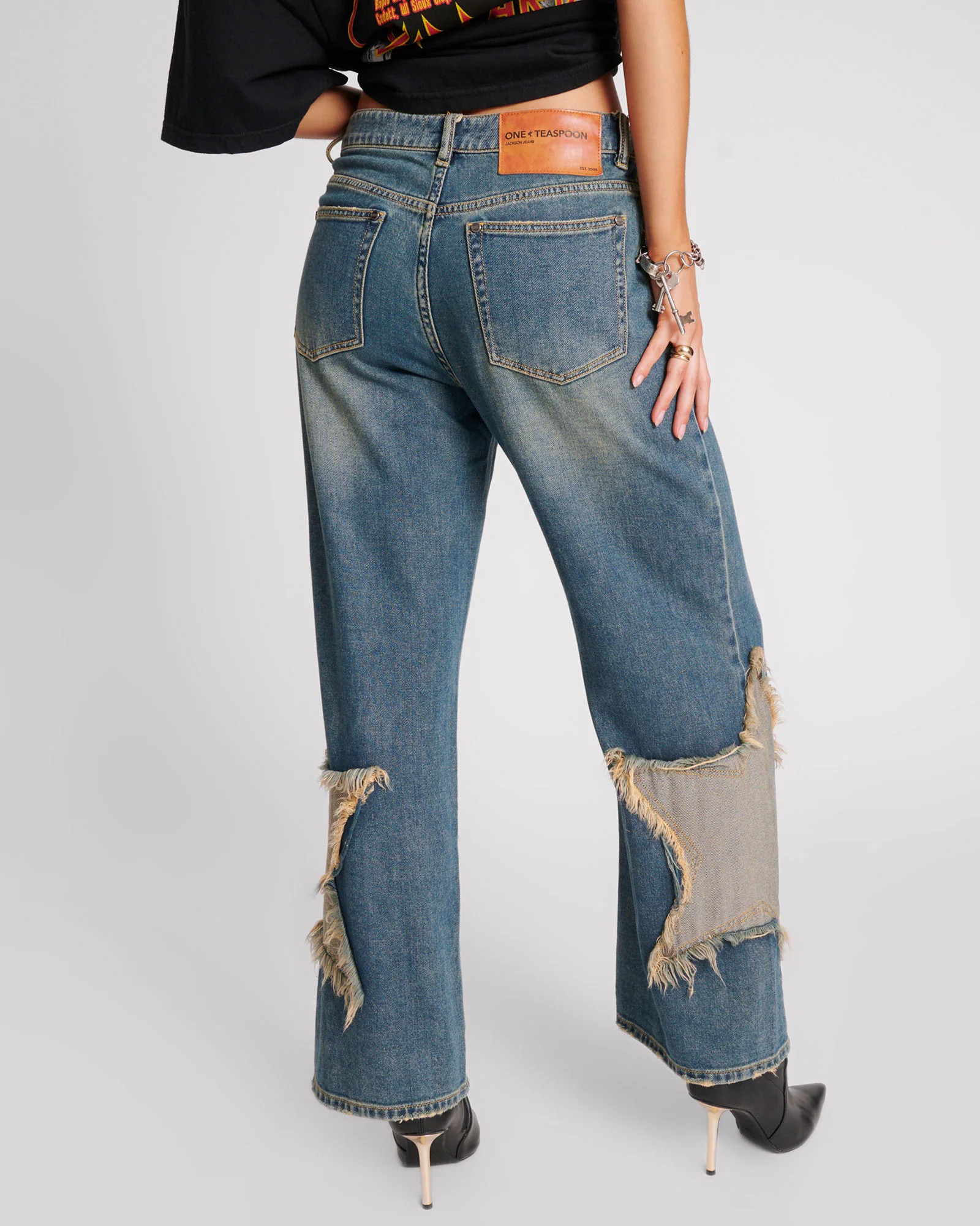 Jackson Mid Waist Wide Leg Denim Jeans - Memphis Star | One Teaspoon | OneTeaspoon
