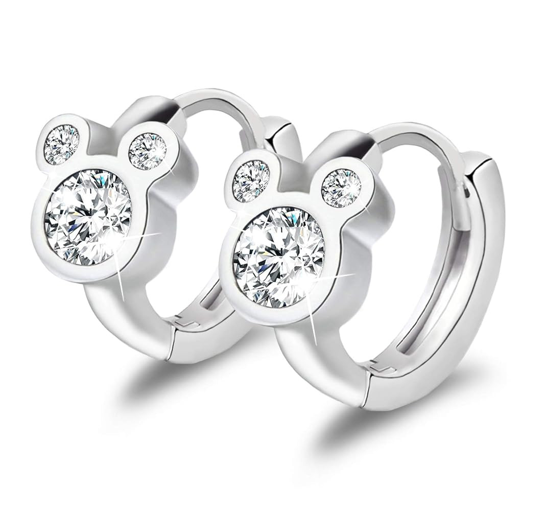 Sterling Silver Earrings for Women Fashion Cartilage Huggie Hoop Charms Mouse Earrings with CZ Hy... | Amazon (US)