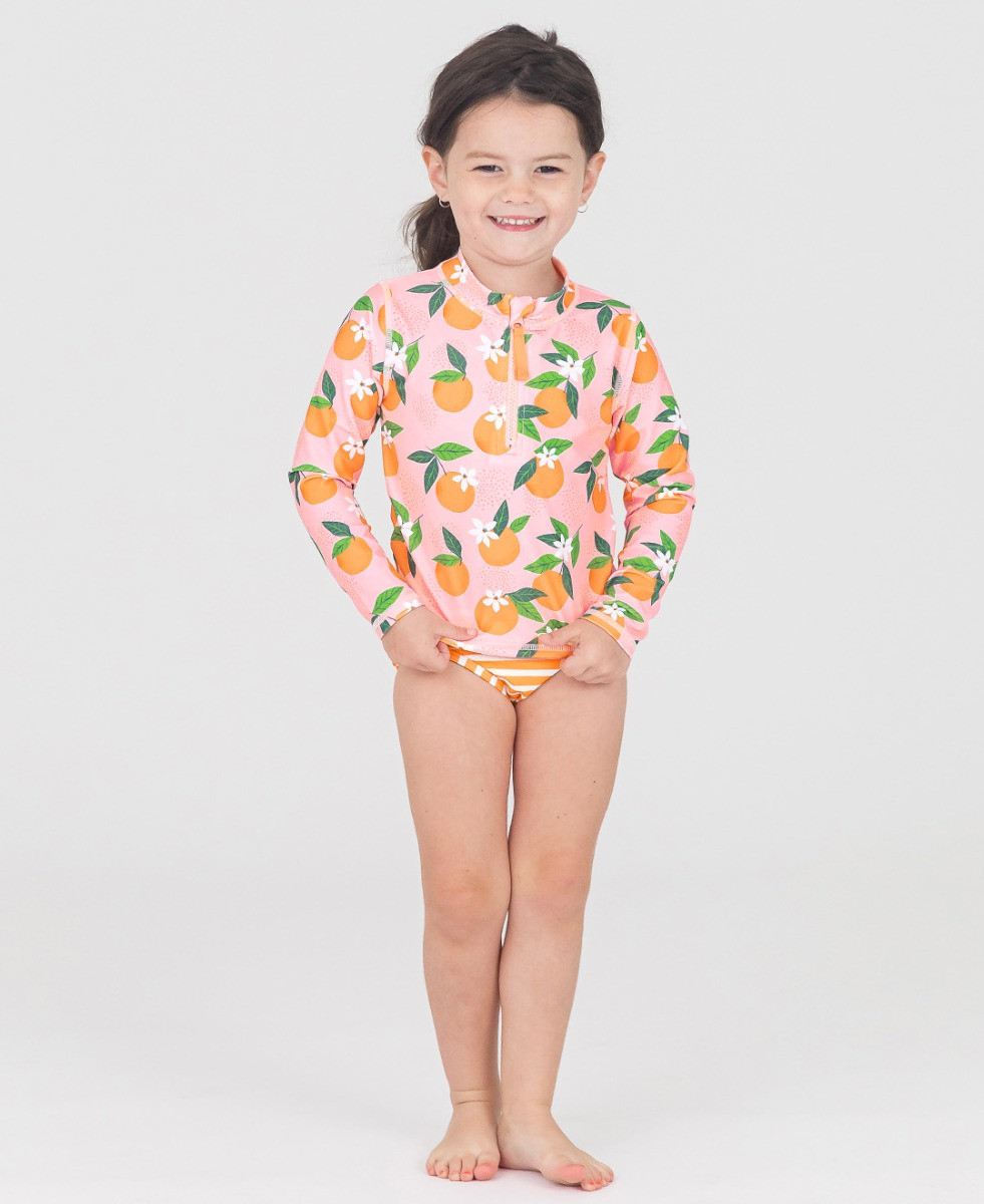 Long Sleeve Zipper Rash Guard 2-Piece Swimsuit | RuffleButts / RuggedButts