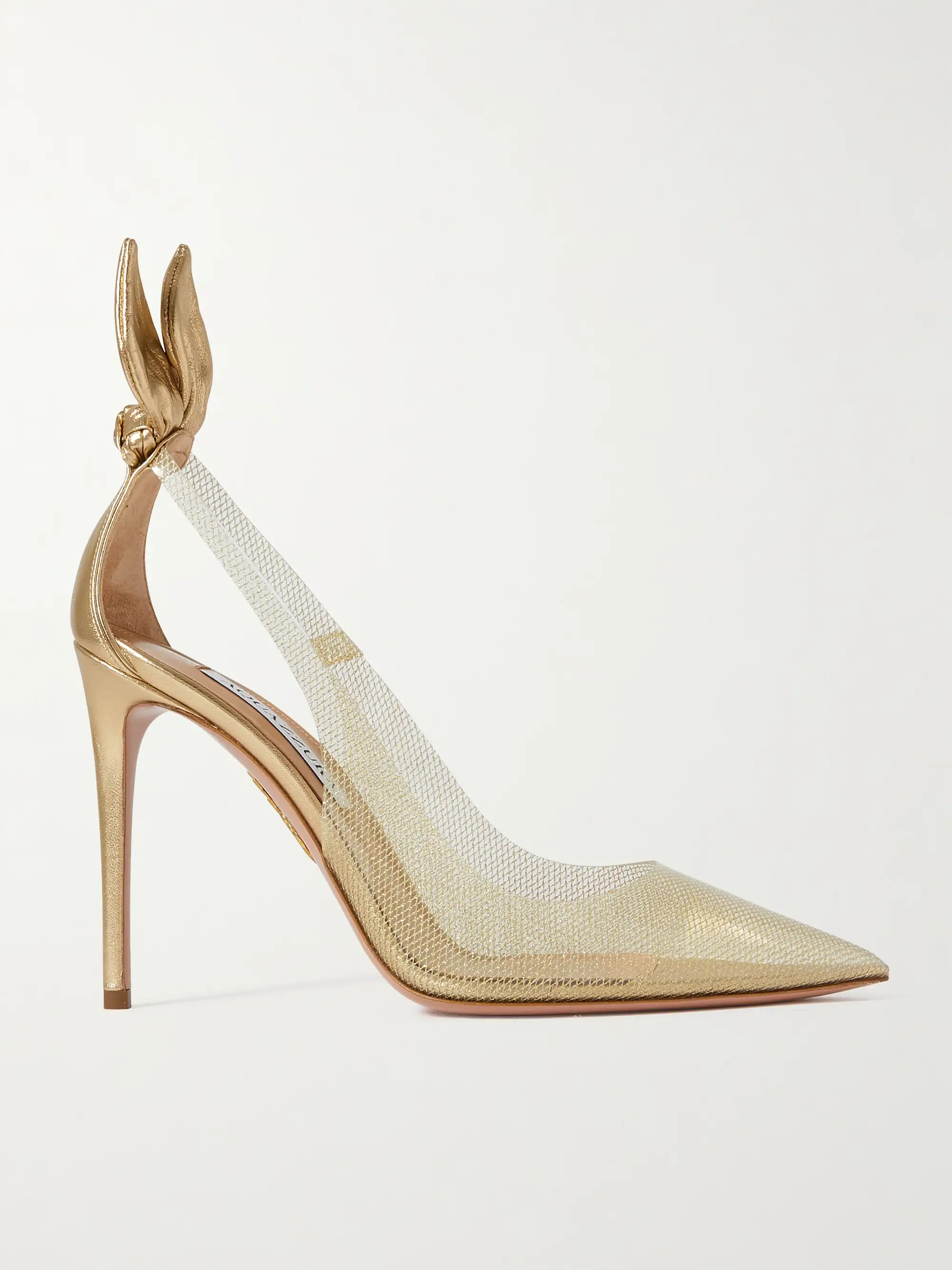 AQUAZZURA Bow Tie 105 glittered PVC and metallic leather pumps | NET-A-PORTER | NET-A-PORTER (US)