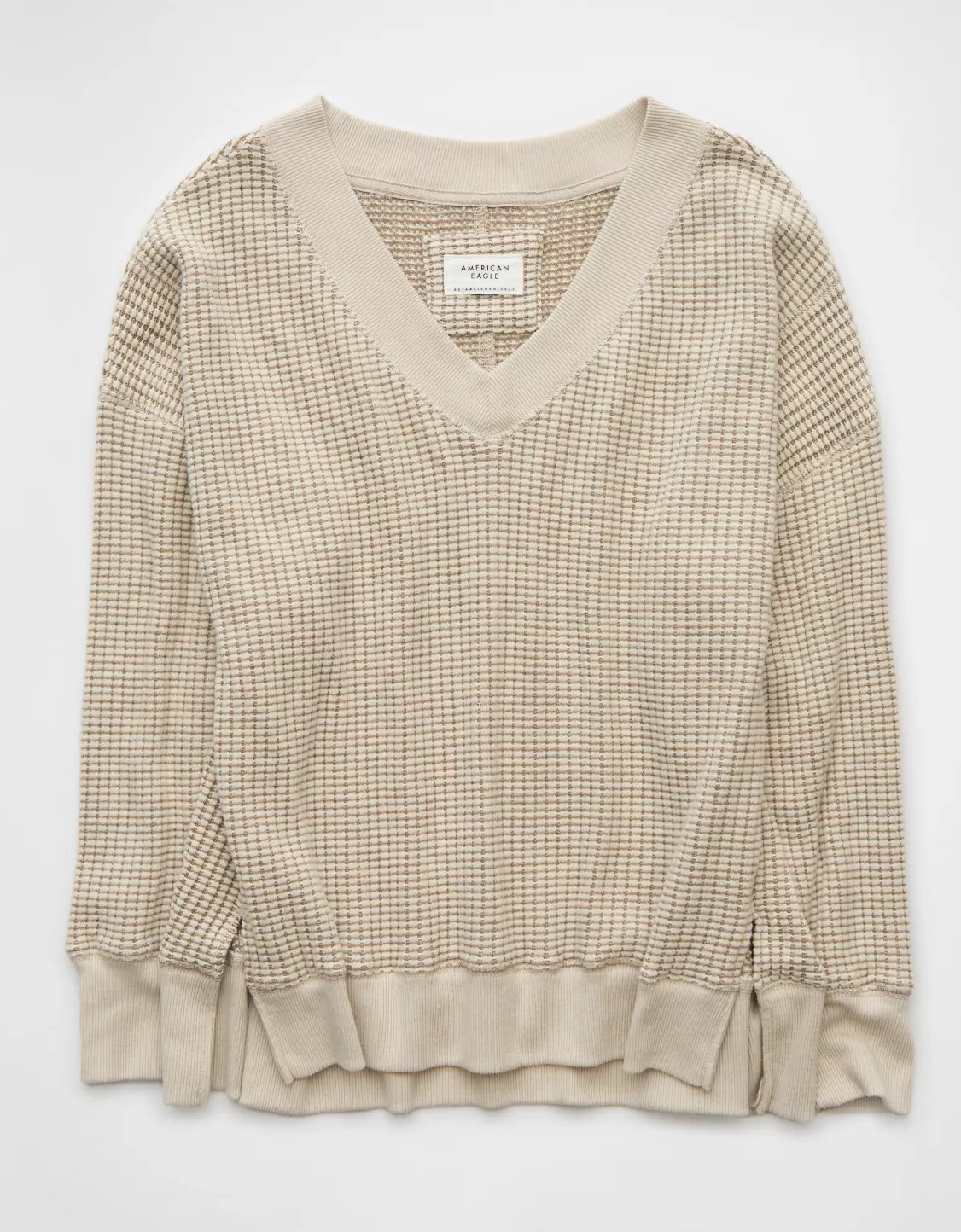 AE Big Hug V-Neck Waffle Sweatshirt | American Eagle Outfitters (US & CA)