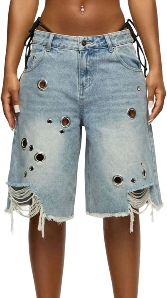 Womens Camo Jean Shorts High Waisted Ripped Distressed Baggy Jorts | Amazon (US)