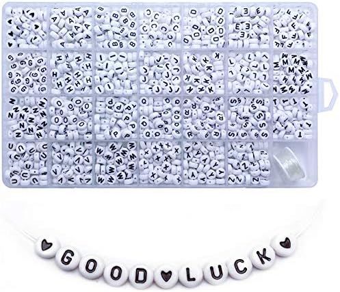 Amaney 1400 Pieces 4x7mm White Round Acrylic Alphabet Letter Beads A-Z Heart Pattern Beads and Cr... | Amazon (US)