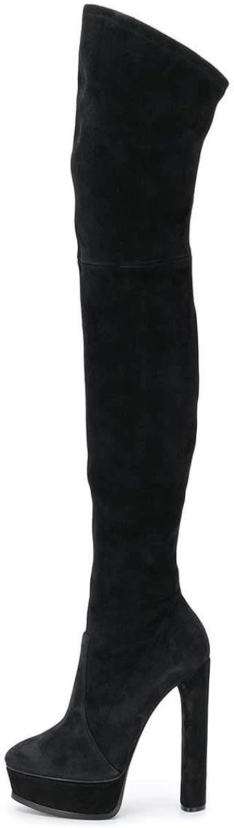FSJ Sexy Thigh High Long Boots Over The Knee Platform Thick High Heels Stretch Shoes Size 4-15 US | Amazon (US)