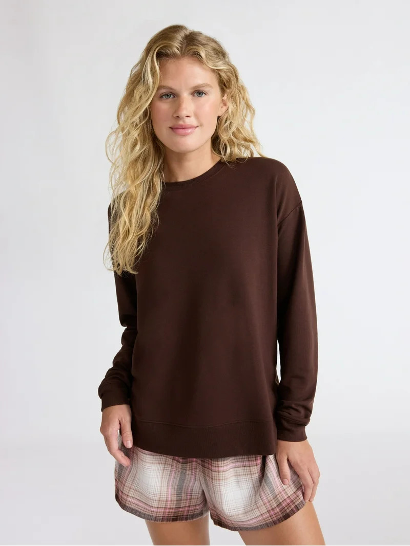 Joyspun Women's Fleece Drop Shoulder Sleep Top with Long Sleeves, Sizes XS-3X | Walmart (US)
