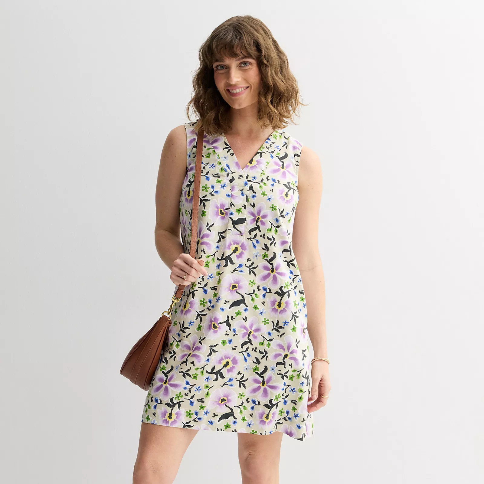 Women's Sonoma Goods For Life® Everyday Shift Dress, Size: Large, Beige Purple Floral | Kohl's