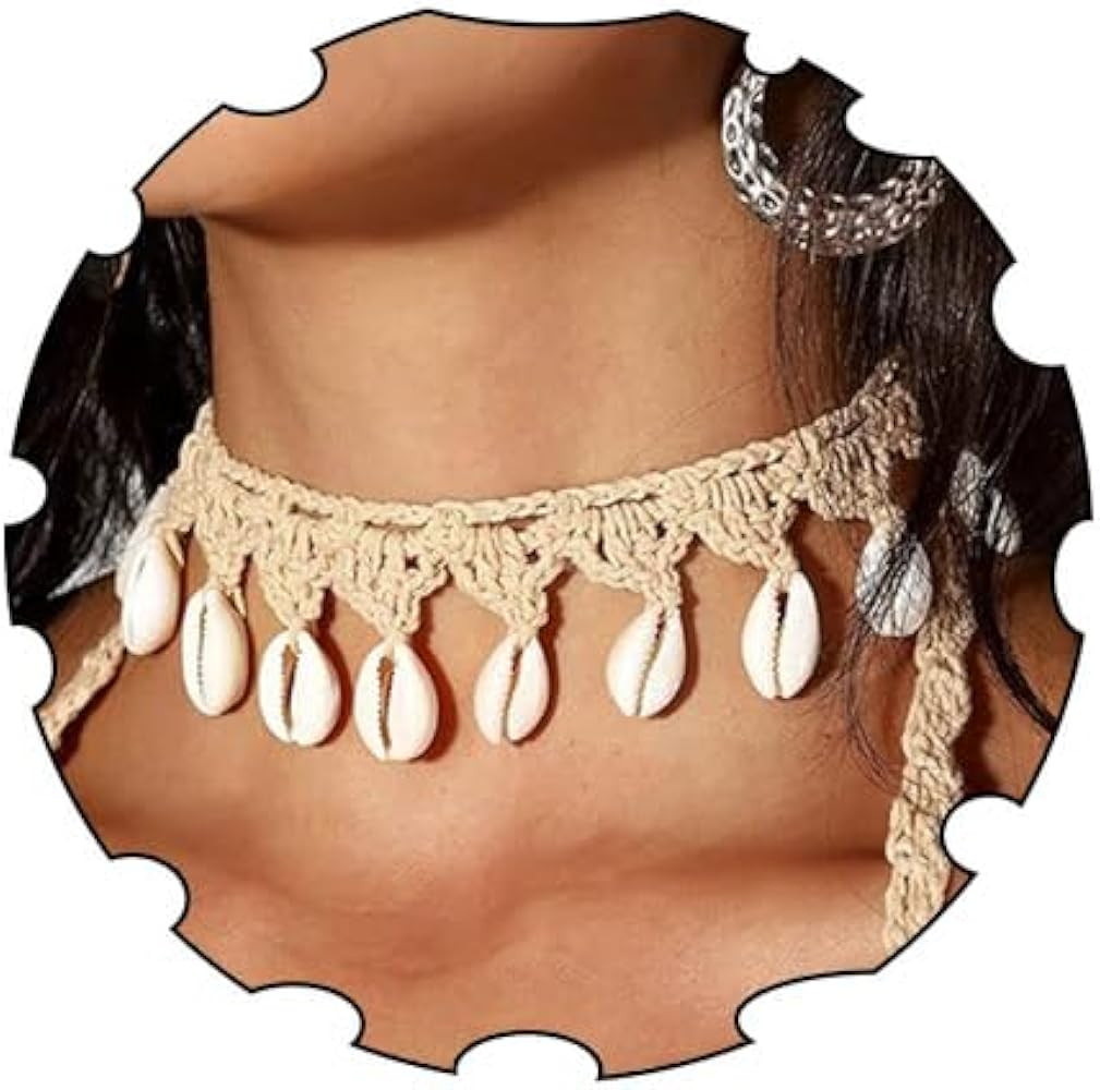 Boho Shell Choker Necklace for Women Khaki Handmade Adjustable Rope Necklaces Summer Beach Cowrie... | Amazon (US)
