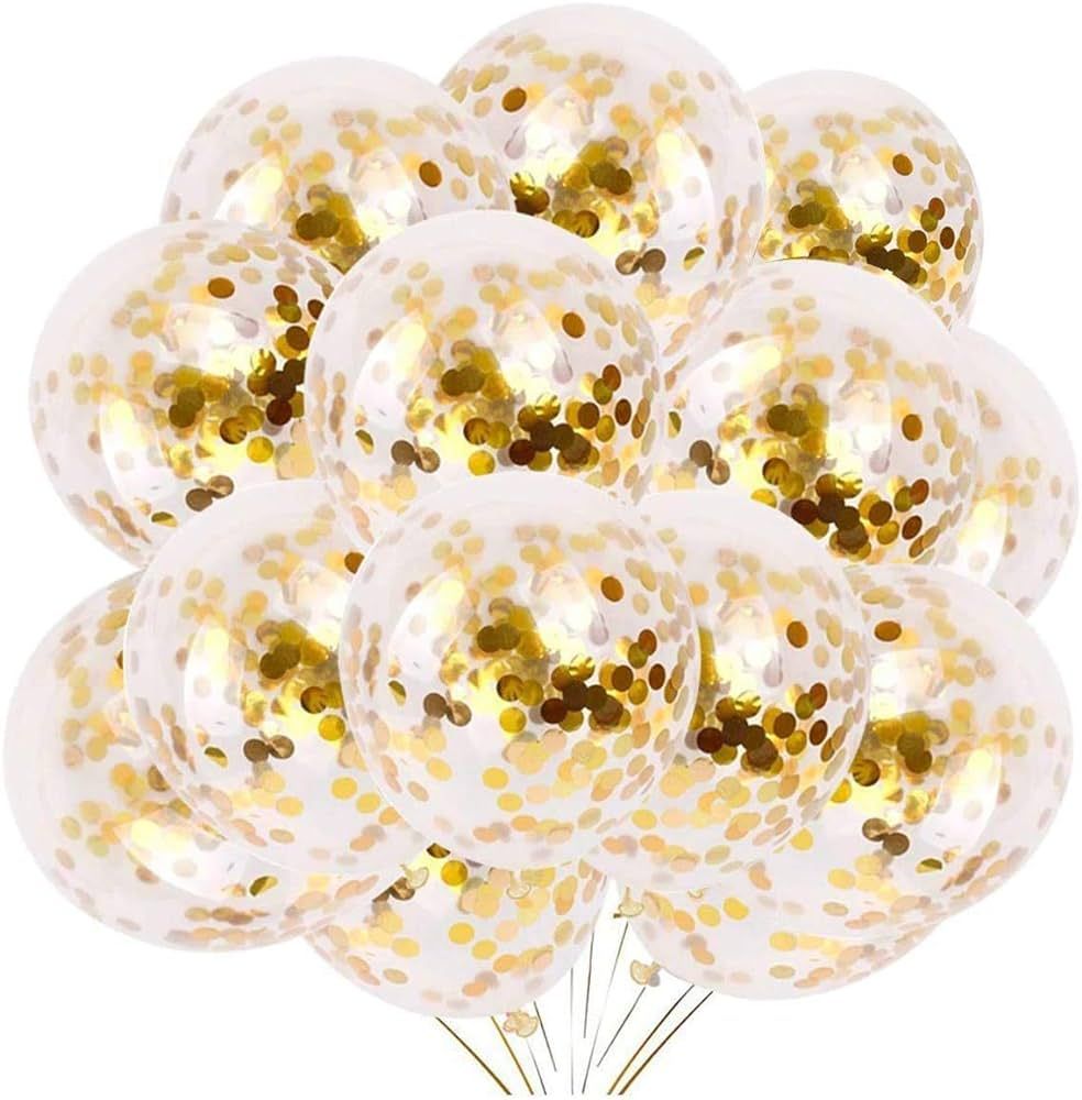 24 Pieces Gold Confetti Balloons | PREFILLED 12 Inch Latex Party Balloons with Gold Confetti for ... | Amazon (US)