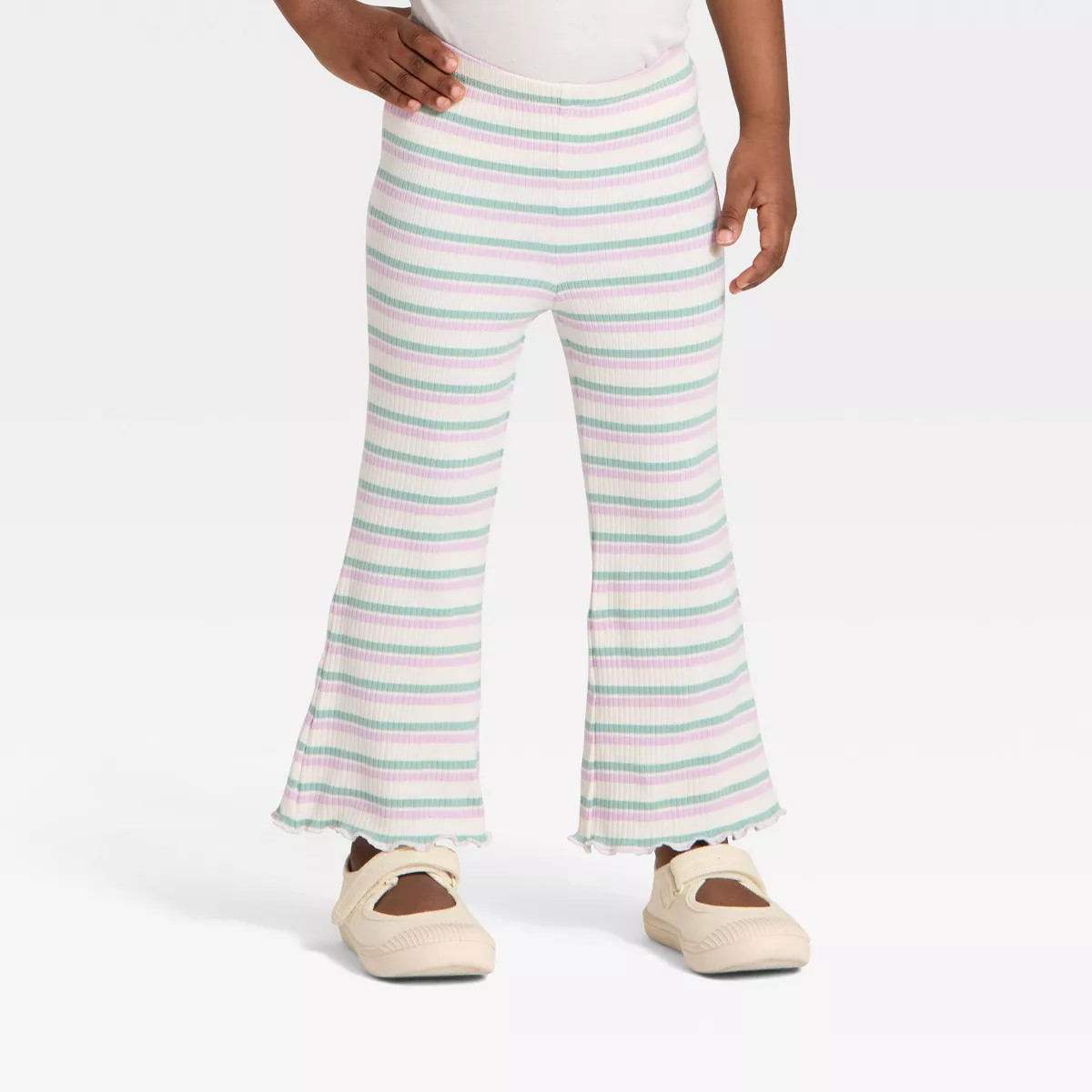 Toddler Girls' Striped Ribbed Flare Leggings - Cat & Jack™ Cream/Purple/Green 4T | Target