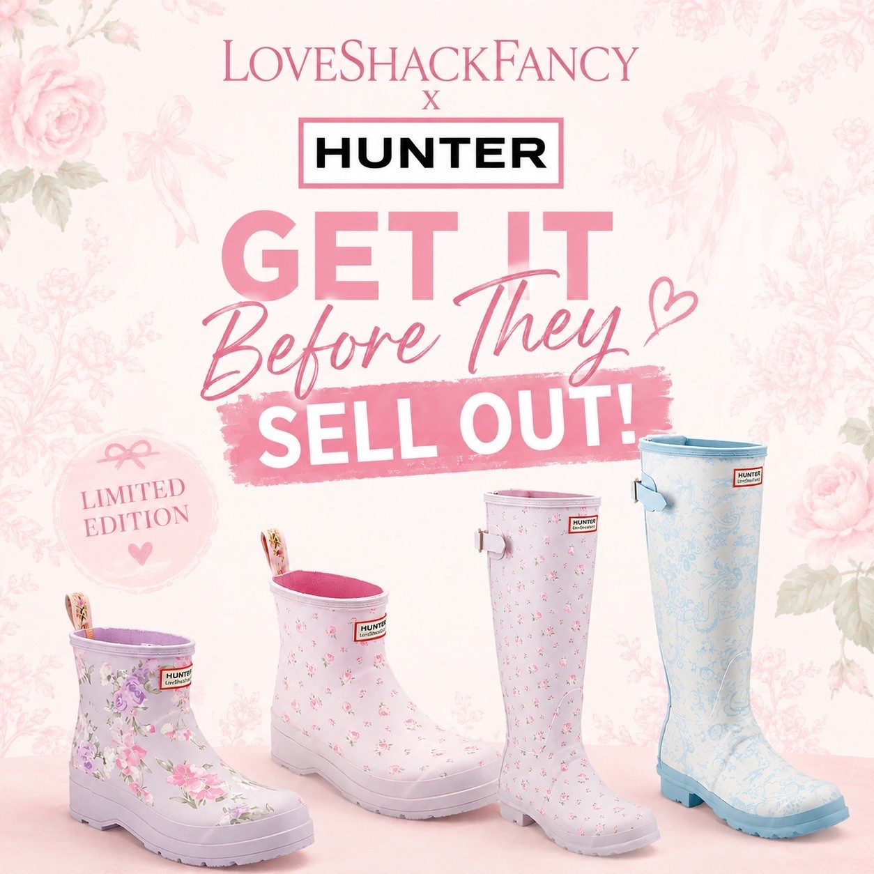 Loveshackfancy x hunter boots! I linked multiple stores so check all of them for your size!!
