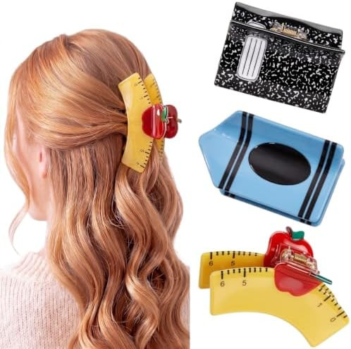 3 Pcs Back to School Gift Crayon Notebook and Apple Ruler Hair Claw Clips for Women Funny Teacher... | Amazon (US)