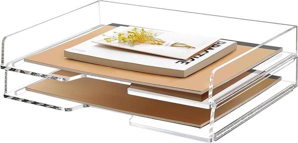 2 Pack- Stackable Paper Letter Tray, Enlarged A4 File Desk Organizer Acrylic Desk Organizers and ... | Amazon (US)