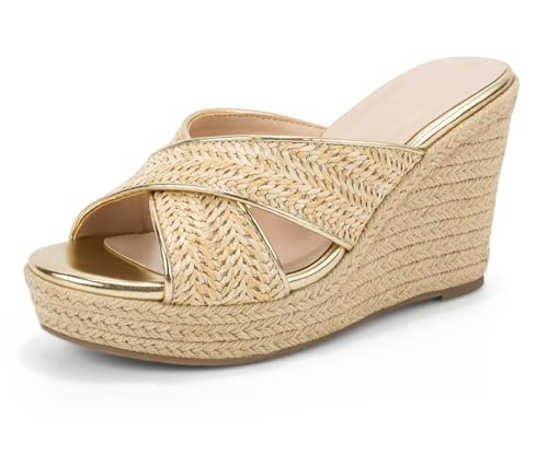 Women's Wedge Slides -Sandals - espadrilles raffia sandals -summer Open Toe platform Slip On high... | Amazon (US)