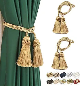 Fenghuangwu Curtain Tiebacks Handmade Decorative Curtain Holdbacks Rope with Tassel (Gold, 2P) | Amazon (US)