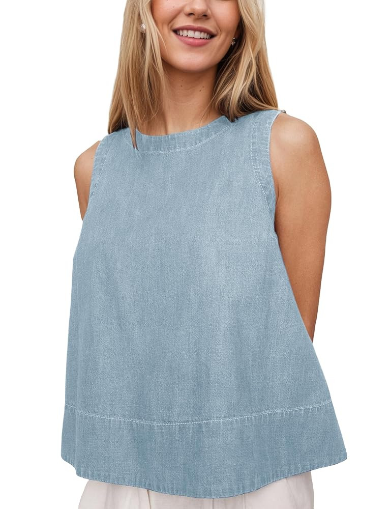 Xiaoxuemeng Womens Denim Top Y2K Sleeveless Jean Tank Tops for Women Crewneck Loose Fit Denim Tan... | Amazon (US)