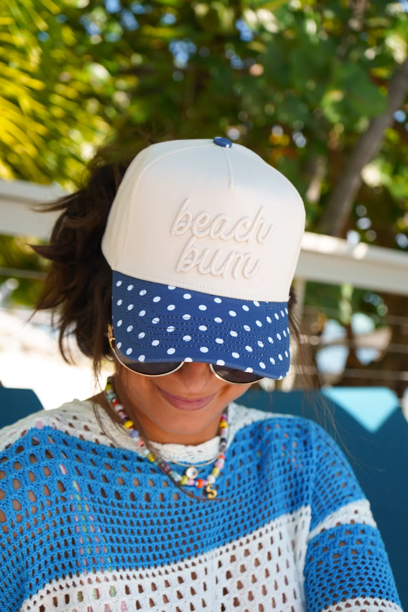 Beach Bum - Navy Polka Dot Hat | KenzKustomz