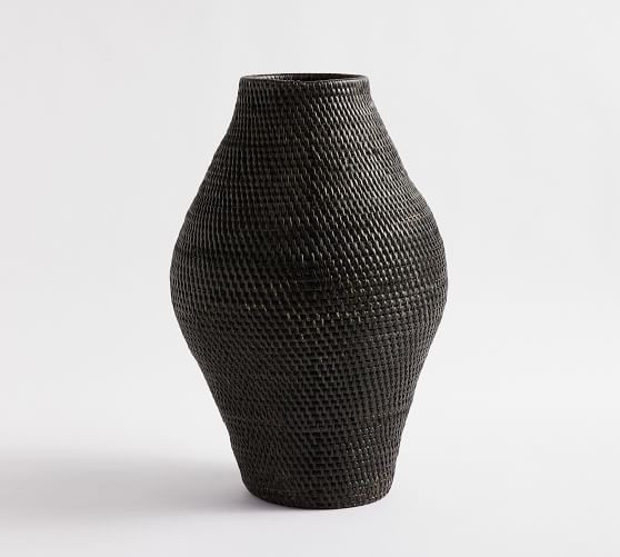 Black Woven Rattan Vase, 16"H | Pottery Barn (US)