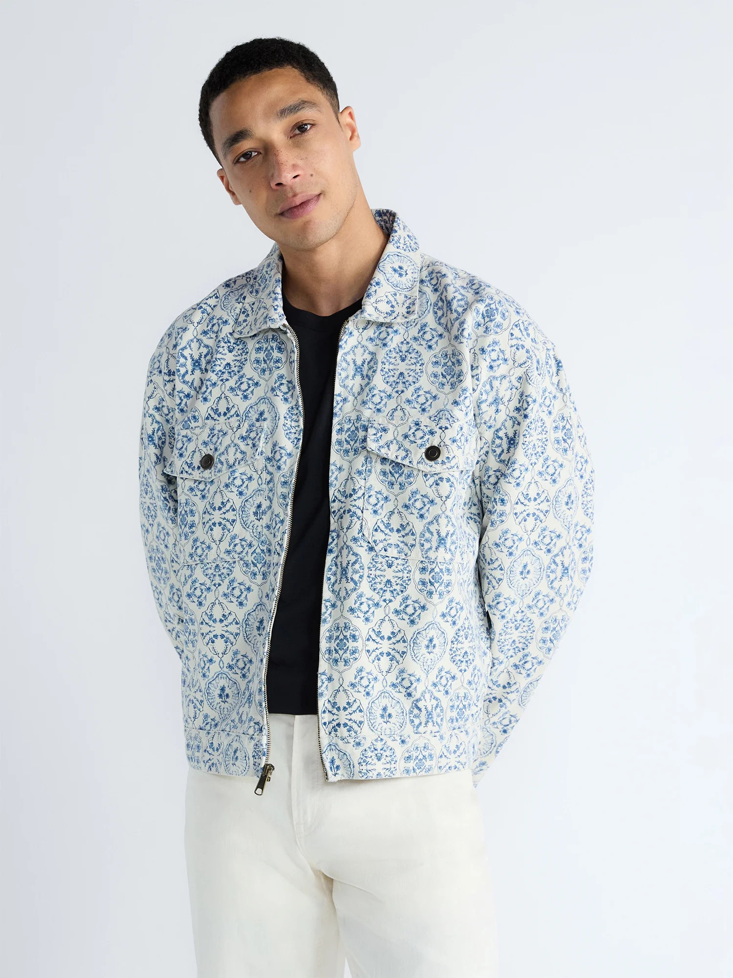 Free Assembly Men's Zip Front Floral Cotton Jacket, Sizes S-XL - Walmart.com | Walmart (US)