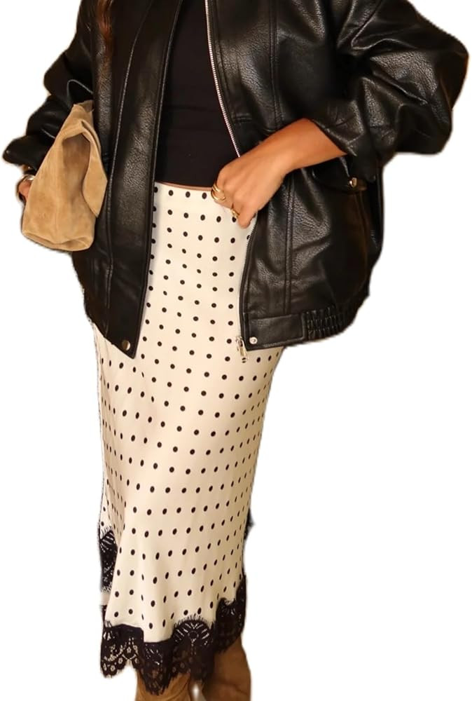 Women Lace Satin Maxi Skirt Y2K Lace Trim Silk Half Slip Skirt High Waist Silk A Line Long Unders... | Amazon (US)