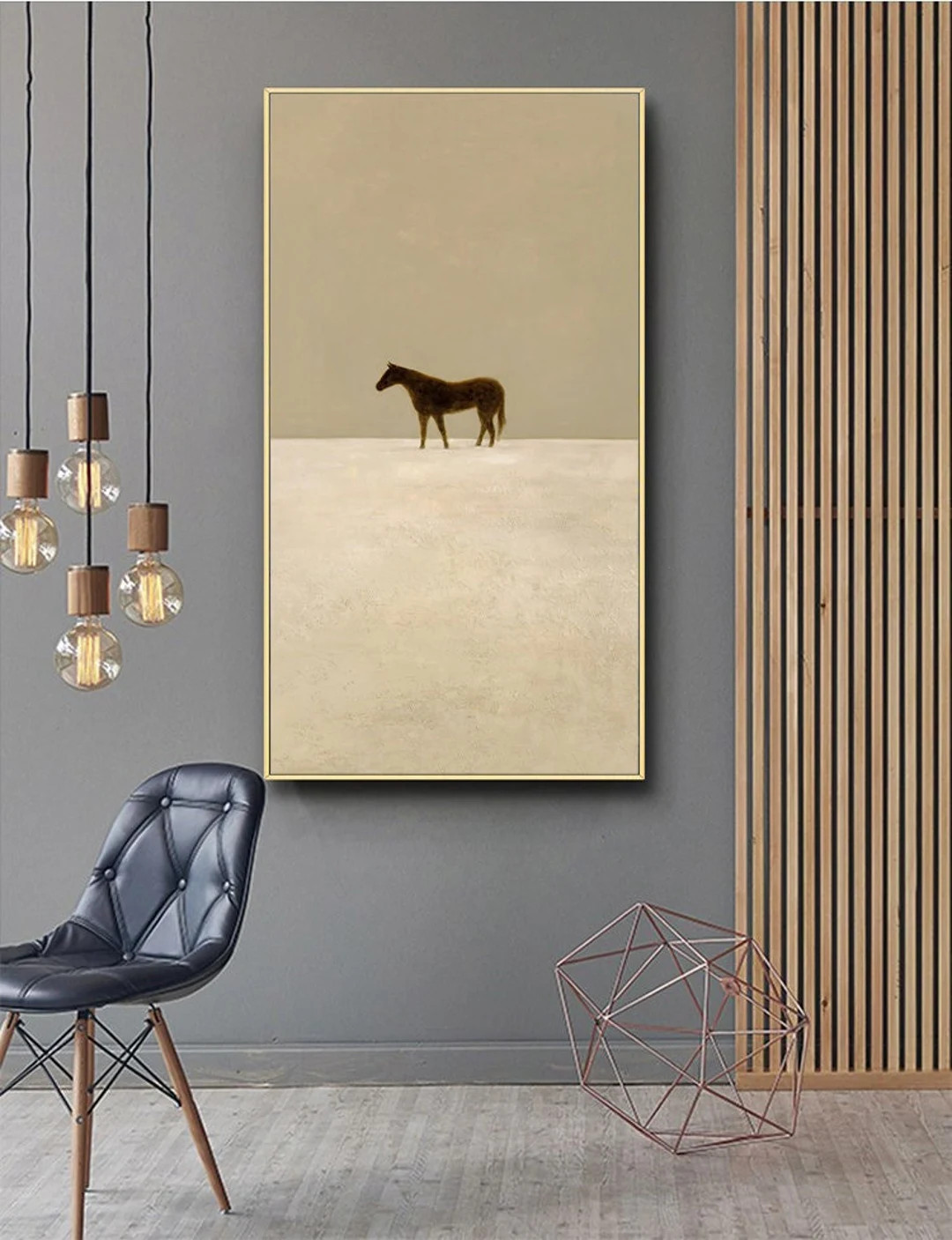 Large Abstract Canvas Wall Art, Original Horse Oil Painting on Canvas, Modern Minimalist Beige Wa... | Etsy (US)