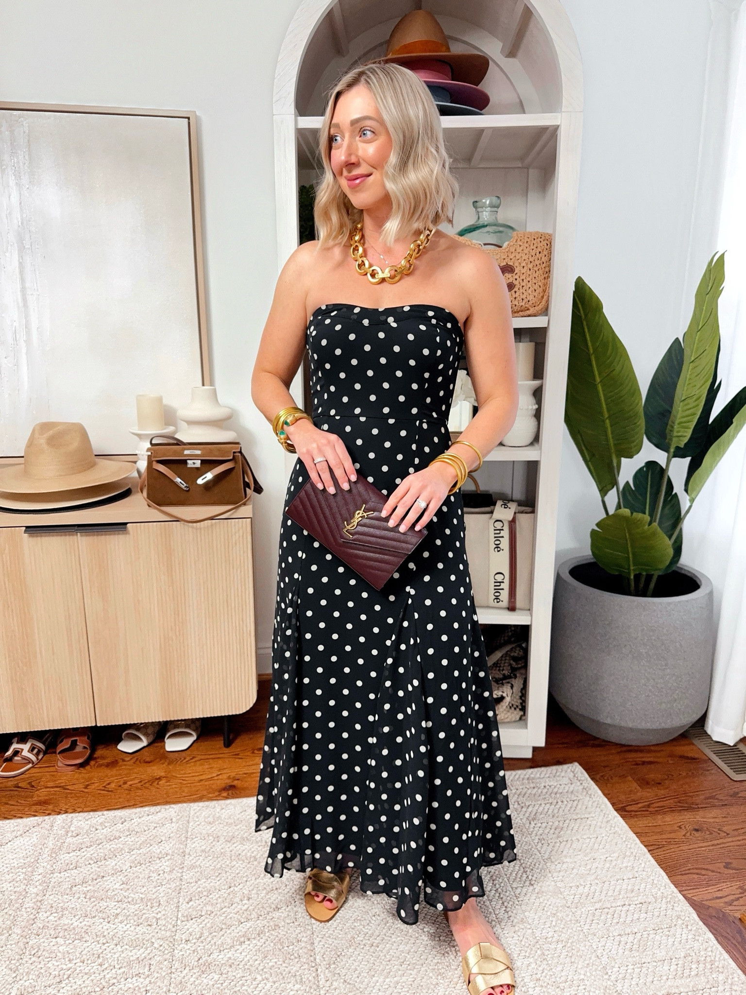 The most gorgeous polka dot trumpet maxi dress on sale! Wearing my true size small regular length // 
Size 2/4 (34B Bust) 5’4” 

Abercrombie, maxi dresses, polka dot dresses, vacation style 

#LTKTravel #LTKSaleAlert #LTKFindsUnder100