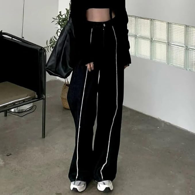 YHWW Wide Leg Pants,Black Wide Leg Jeans Women Casual Fashion Vintage Simple Chic All-Match Schoo... | Amazon (US)