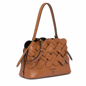 Prada Large Braided Motif Handbag Leather Brown | Poshmark