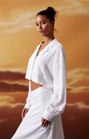 Ryan Destiny x PacSun Linen Boxy Cropped Button Down Boyfriend Shirt | PacSun | PacSun
