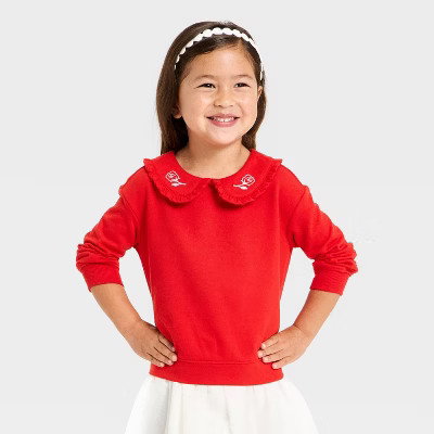 Toddler Girls' Valentine's French Terry Rose Collar Polo Shirt - Cat & Jack™ Medium Red | Target