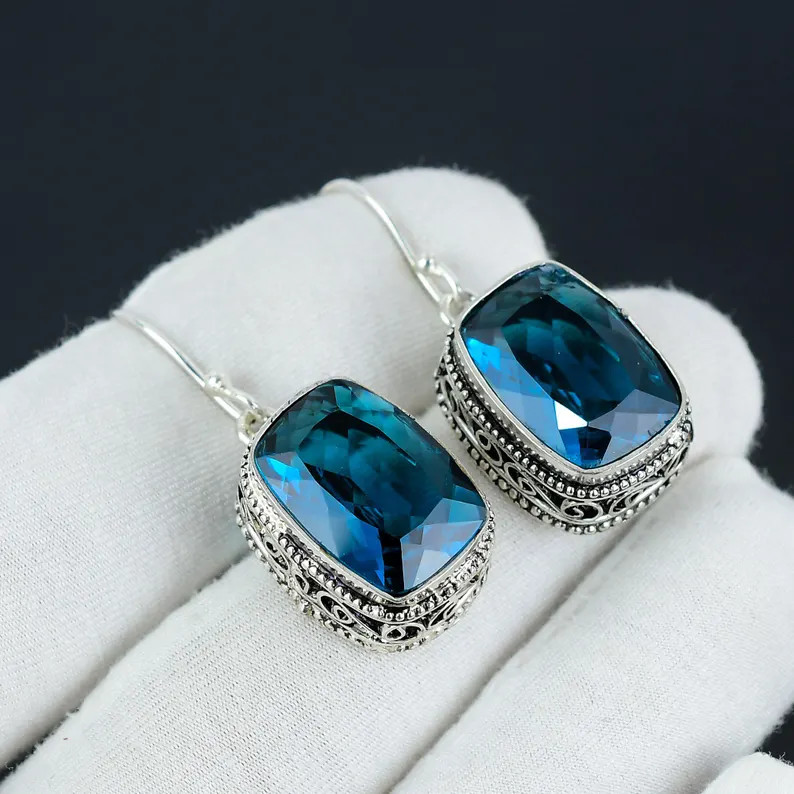 London Blue Topaz Sterling Silver Earrings - Handmade Vintage Style | Etsy (Global)