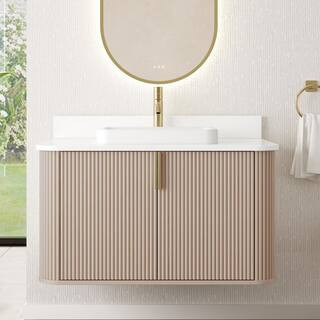 Miravaux 36 in. Single Sink Flaxen Beige Bath Vanity with Engineered White Top (Assembled) | The Home Depot