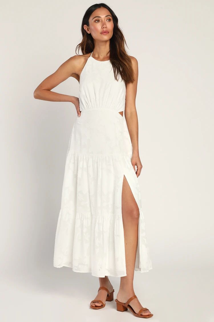 Romantic Mystique White Burnout Floral Tiered Midi Dress | Lulus (US)