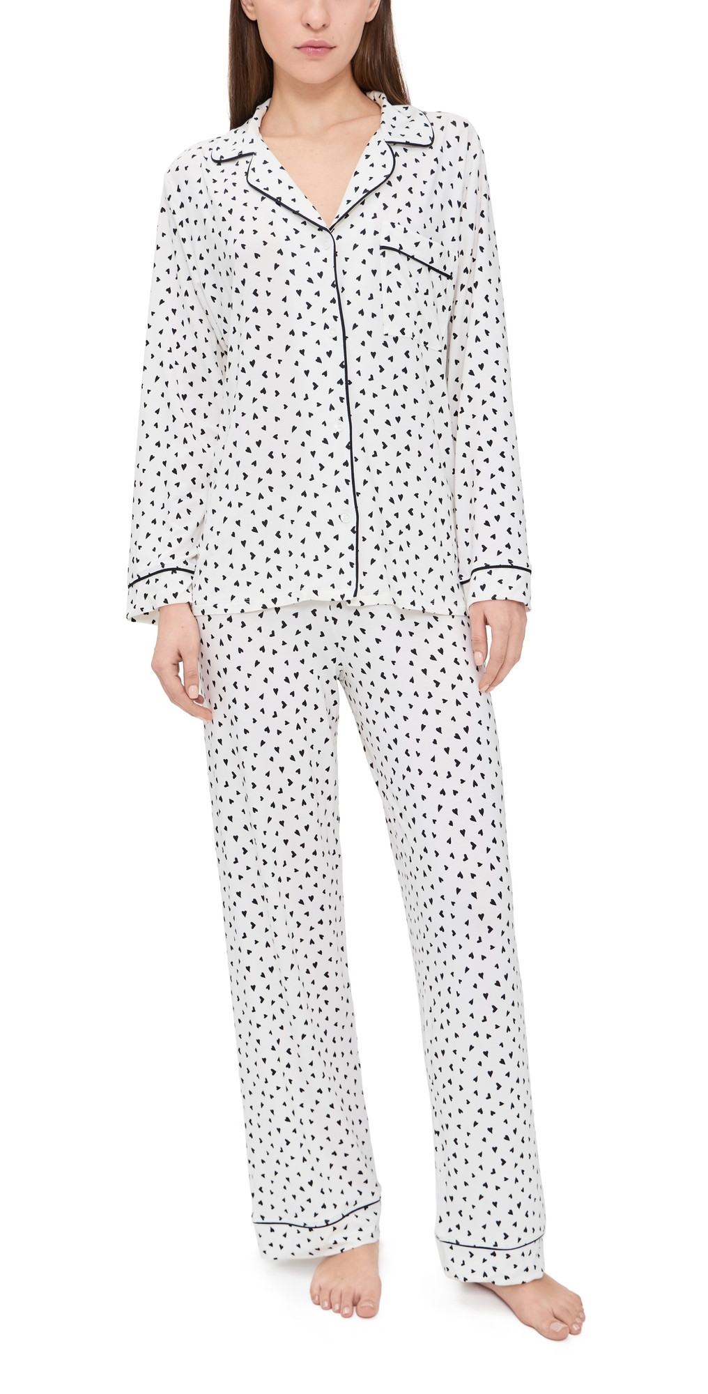 Eberjey Gisele Printed Long Pajama Set Heart To Heart Black/Black XXL | Shopbop