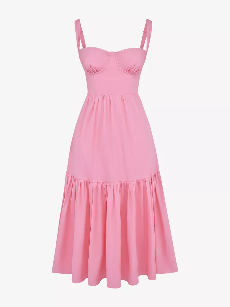 Elia sweetheart-neck tiered-skirt stretch-cotton midi dress | Selfridges