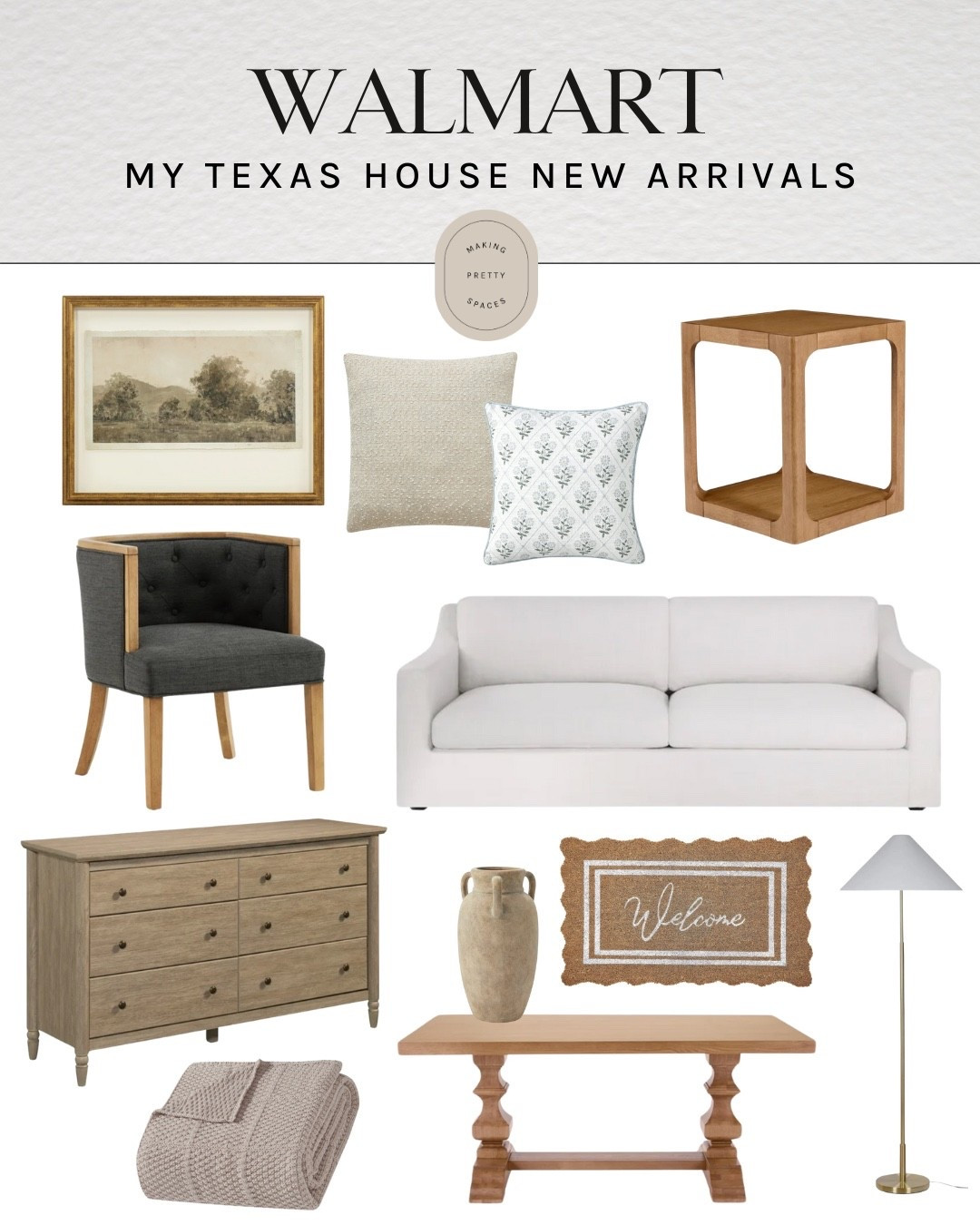 New Arrivals to the My Texas House collection at Walmart! Neutral home decor finds 🤍✨ Home decor, neutral home decor style, walmart, art, cottage art, cozy house, Walmart home, sectional couch, storage ottoman, living room furniture, Walmart furniture, dining room, new walmart home, living room, outdoor mat, vase, ceramic vase, lamp, neutral dresser, coffee table, dining room, dining room table, pillows, walmart pillows, Walmart furniture 

#LTKHome #LTKStyleTip #LTKFindsUnder100