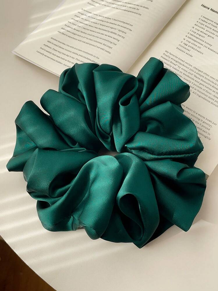 1pc Extra Large Green Faux Silk Scrunchie, Fluffy High Elastic Soft Silky Touch, Luxurious Casual... | SHEIN