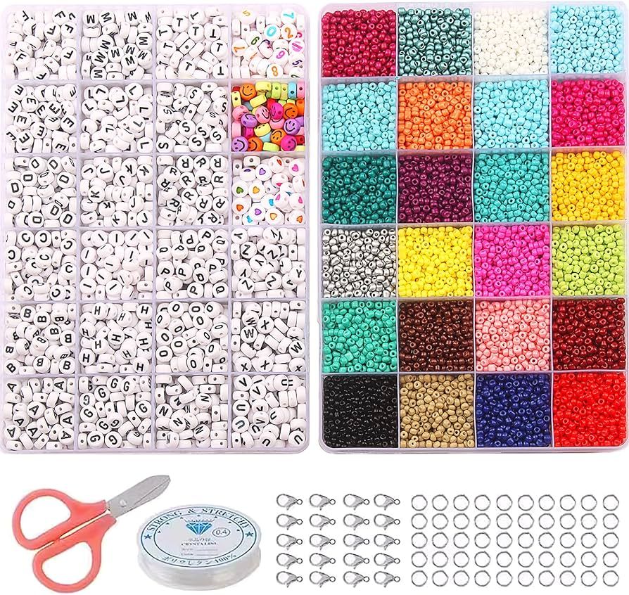 ZesNice Friendship Bracelet Kit, Bracelet Making Kit, 10800 3mm Glass Seed Beads and 1200 Letter ... | Amazon (US)